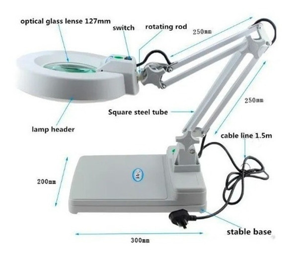 Lupa 3x Lampara Luz Fluorecente Con Base Electronica  S. 1