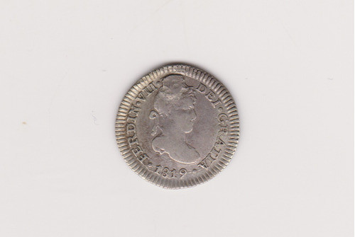 Moneda Peru 1/2 Real Año 1819 Jp Plata Excelente Reparada 0
