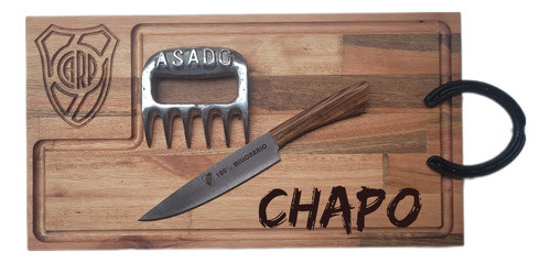 Tabla Madera Asado Juego Cuchillo Acero Inoxidable Laser 0