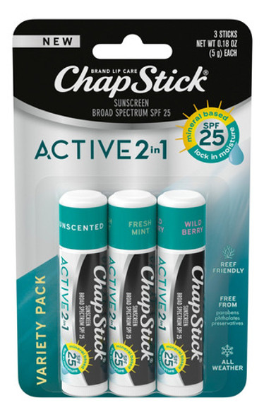 Chapstick Balsamo Labial Actve 2 En 1  Variety Pack X3 Spf25 0