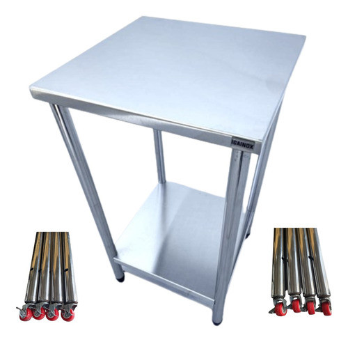 Mesa Com Rodizio Inox 50x40 Bancada Rodinhas Carrinho Inox 0
