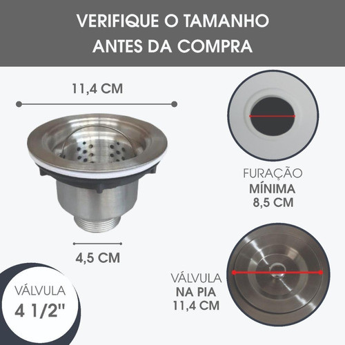 Valvula Pia Cozinha Inox Americana 4.1/2 Cesto Removivel 1
