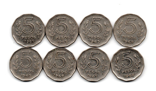 Lote Moneda Nacional 5 Pesos Fragata 1961-68 Serie Completa 0