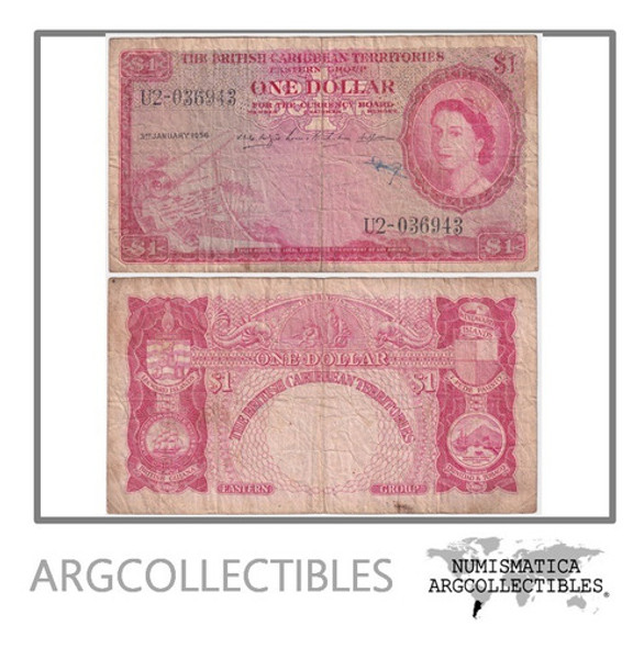 Caribe Del Este Billete 1 Dolar 1956 P-7b F (escrito) 0