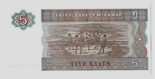 Fk Billete Myanmar 5 Kyat 1997 P-70 Sin Circular. 1