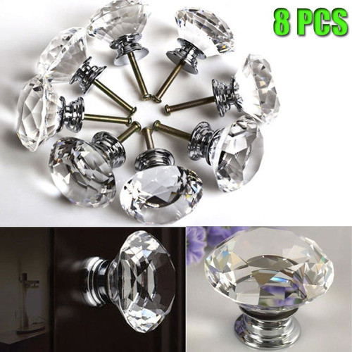 Diamante De 8 X 40mm Claro Cristal Puerta Tirar Perilla Mani 1