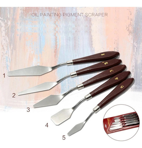 Set De 5 Espátulas Acero Inoxidabl Difertes - Acrílico- Óleo 1