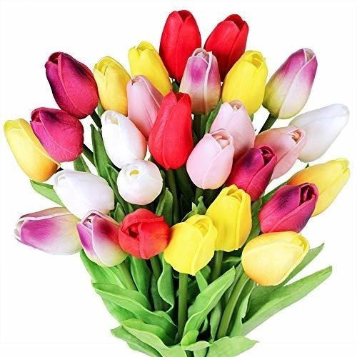 Flores Artificiales De Latex Tulipanes X 28u,multicolor 0