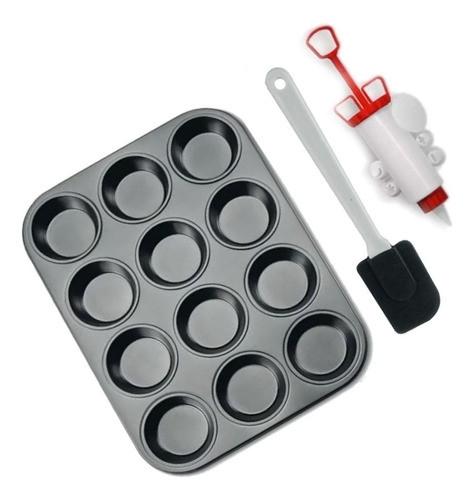 Set Muffins Molde X 12 + Jeringa + Espatula Cupcakes! 0