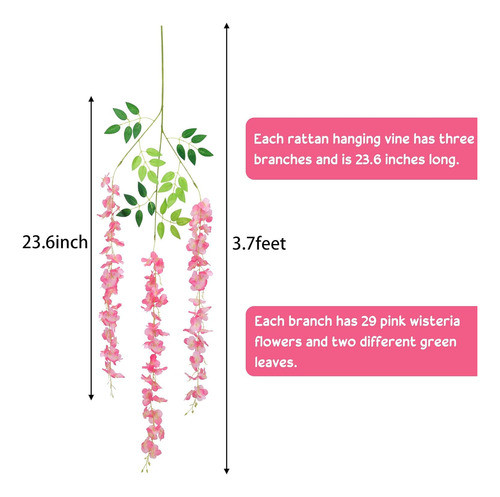 Flores Colgantes Glicina Artificial 1mt Decoración Rosa 1
