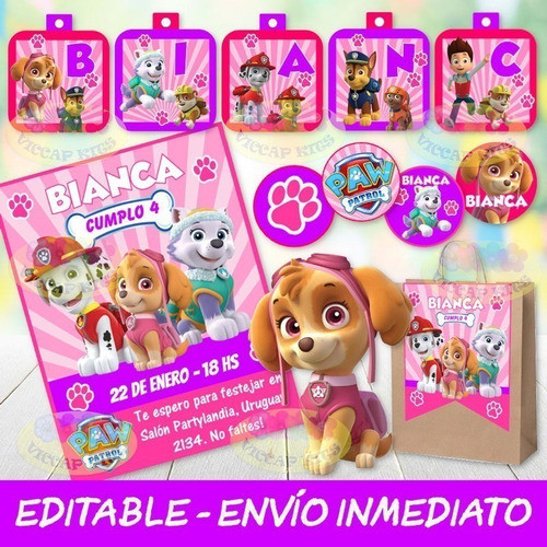 Kit Imprimible Paw Patrol Nena Cumples Candy 100% Editable 1