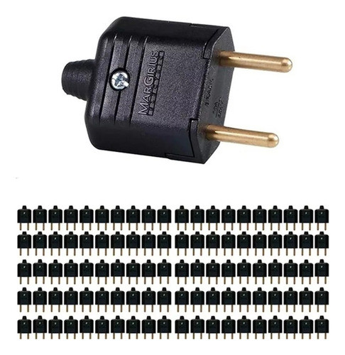 100 Tomada Plugue Pino Macho 2 Pinos 10a Preto Margirius 0