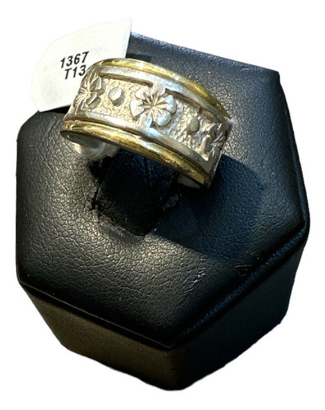 Anillo Ancho De Flores En Plata 925 Y Oro 10k, T=14. Tuset 0
