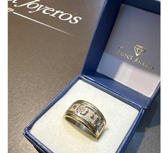 Anillo Ancho De Flores En Plata 925 Y Oro 10k, T=14. Tuset 1