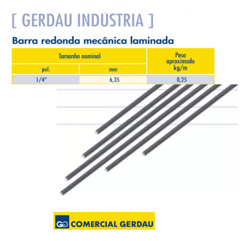 Barra Redonda Ferro Gerdau Astm A36 1/4 - 6,35mm X 50cm 7un 1