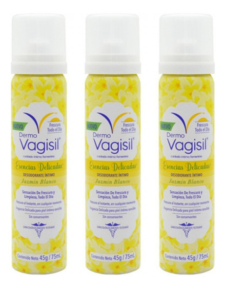 Pack X3 Dermo Vagisil Desodorante Intimo Jazmin Blanco 75 Ml 0