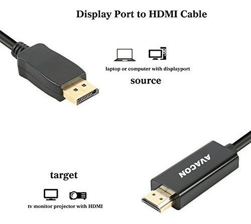 Displayport A Hdmi 6 Pies Cable Chapado En Oro, Puerto De Pa 1
