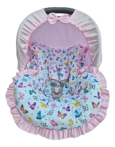 Capa Bebê Conforto Acolchoada Borboleta Rosa Menina Felicita 0