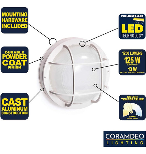 Coramdeo Outdoor 10 Luz De Mamparo Náutico Led Redonda, Mont 1