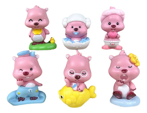 Set X 6 Pink Ruby Beaver Figuras Cute Toys Figura Oso Ositos 0