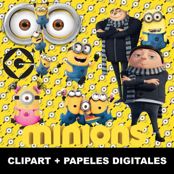 Kit Digital Minions Clipart Png + Papeles Digitales 1
