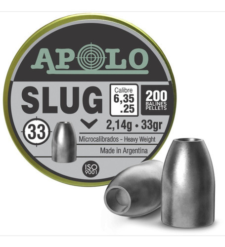 Balines Apolo Slug 6.35 X250 Aire Comprimido 33 Grains 0