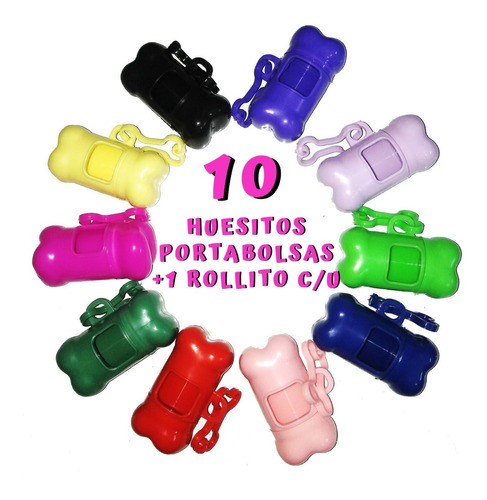 10 Huesos Porta Bolsas Para Perros Colores + Repuesto 0