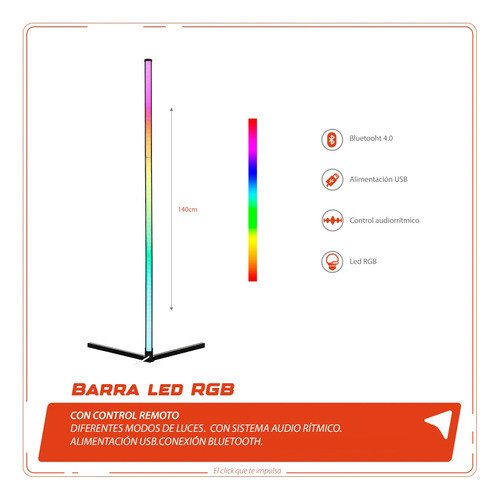Luz Led Barra Rgb Lampara Esquinera 140cm Audioritmica 1