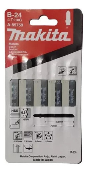 Set Hoja Sierra Caladora 5un Makita A-85771 T227d Japón B-2 0 Set Hoja Sierra Caladora 5un Makita A-85771 T227d Japón B-2 0