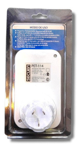 Timer Mecánico Programable Enchufable 220v Secuen Pet-114 1