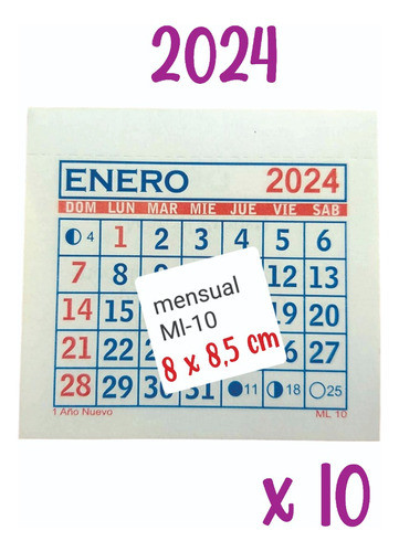 10 Almanaques Calendario Mensual De 8,5 X 8,5 Cm Con Troquel 0