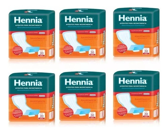 6 Pack Hennia Apósito Anatómico Incontinencia Severa X 20 U 0