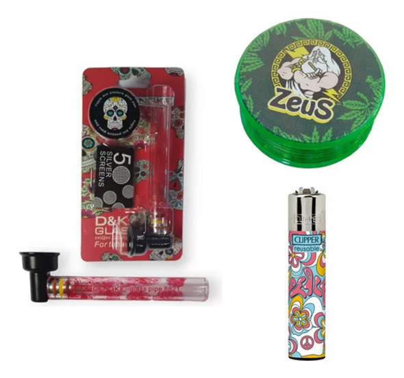Kit Pipa Vidrio Chica Picador Acrilico 3p Clipper 0