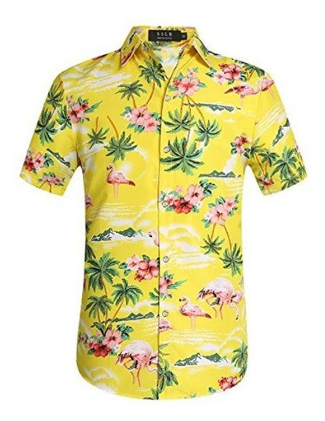 Sslr De Los Hombres Flores Flamencos Casual Aloha Hawaiana C 0