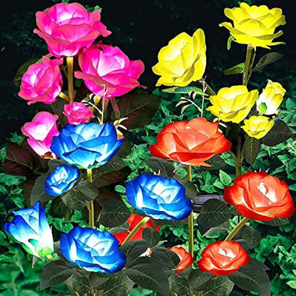 Angmln Paquete De 4 Luces Solares Para Jardín Con Flores Dec 0