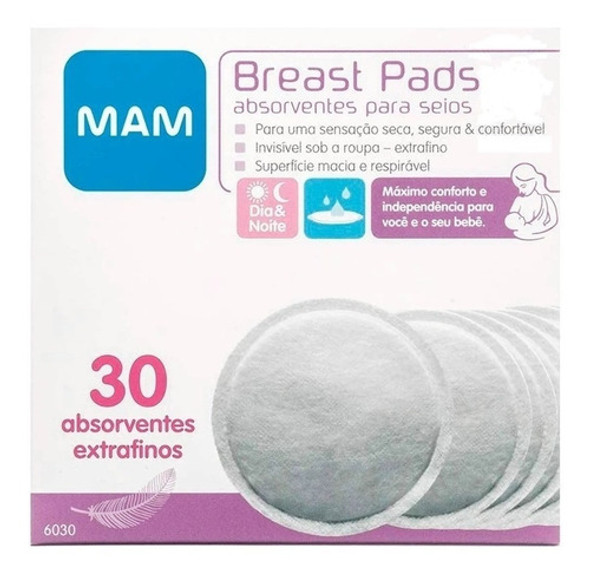 Caixa C/ 30 Absorventes P/ Seios Breast Pads Mam ® Originais 1 Caixa C/ 30 Absorventes P/ Seios Breast Pads Mam ® Originais 1