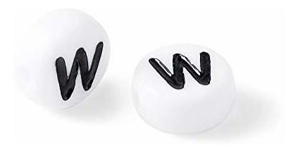 Cuentas Redondas Blancas Con Letra W Negra X 100u  7mm 1