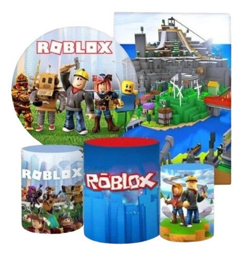 Decoración Cumple Roblox , Kit Cilindros + Panel + Fundas 0