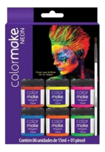 Tinta Líquida Neon 6 Cores Brilha Luz Negra E Uv Colormake 0