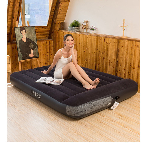 Colchón Inflable Con Almohada 1 Plaza Y Media Negro Intex 1