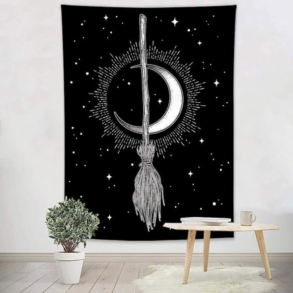 ~? Hvest Witch's Broom Moon Tapestry Wall Hanging Black And 1