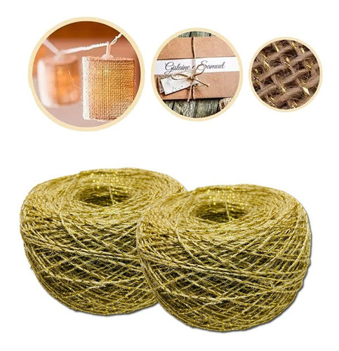 Kit 2 Rl Fio Juta Sisal Dourado Arte/convite 1 Fio 100g 310m 0