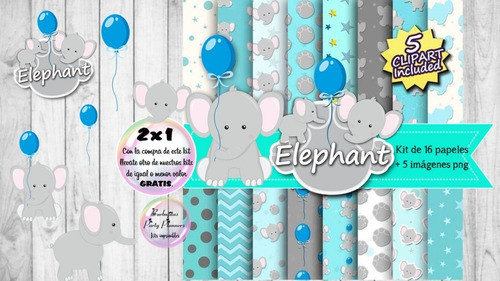 Cliparts Y Papeles Elefante Celeste Kit Imprimible 1