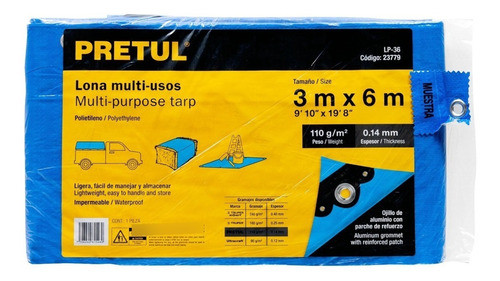 Lona Toldo Pretul 3 X 6 Metros Reforzada Azul Aluminio Fc 1