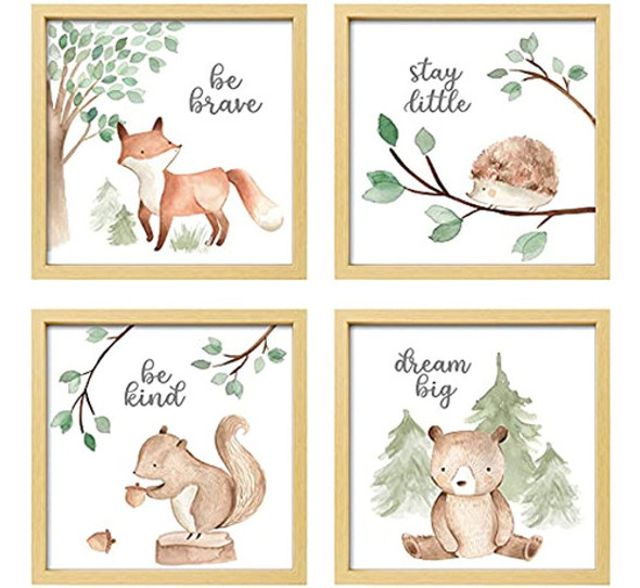 Artbyhannah Paquete De 4 Enmarcados Funny Woodland Baby Nurs 0