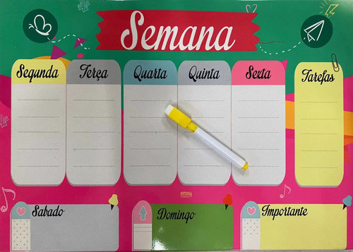 Quadro Lousa Uma Semana Organizada Magnético  +**brinde*** 0