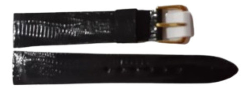 Malla Para Reloj Cuero Lagarto 18mm Negra Hebilla Dorada 0