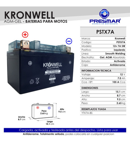 Bateria Moto Kronwell Zanella Rx 150 Ytx7a-bs 1