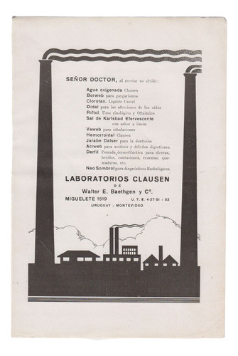 1934 Uruguay Publicidad De Laboratorios Clausen Vintage 0