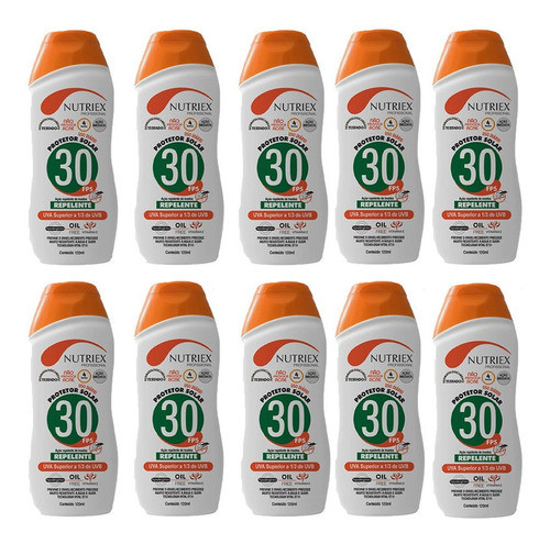 Kit C/10 Protetores Solares Fator 30 120ml Nutriex Repelente 0